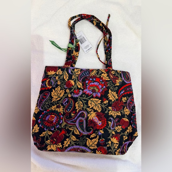Vera Bradley SM Original Tote Floral Paisley Tote Bag in Black and Burgundy - Picture 4 of 9